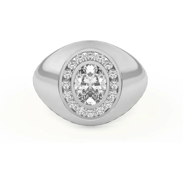 Anillo Ovalado Clásico Comfort Fit para Hombre Diamante de Laboratorio Oro Blanco 585 (14K)