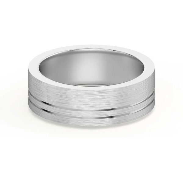 Alianza de Boda Plana con Doble Línea 6 MM Oro Blanco 585 (14K)