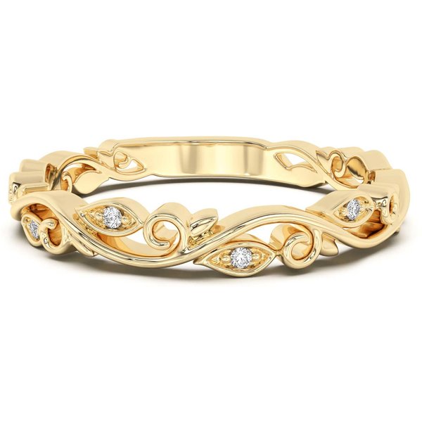 Alianza de Boda Bold Vine Bezel Set Diamante de Laboratorio Oro Amarillo 585 (14K)