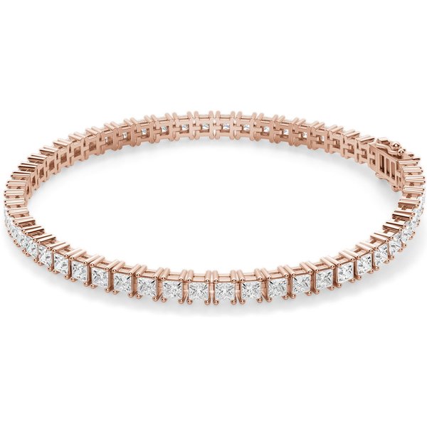 Pulsera de Tenis Corte Princesa 4 Prong Diamante de Laboratorio 7.00 ct. tot. Oro Rosa 585 (14K)