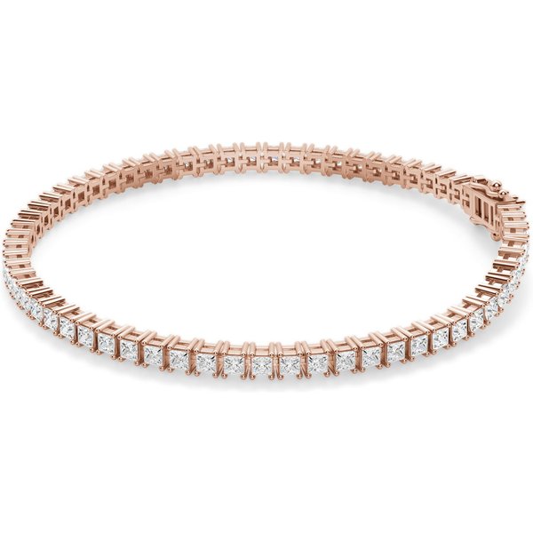 Pulsera de Tenis Corte Princesa 4 Prong Diamante de Laboratorio 5.00 ct. tot. Oro Rosa 585 (14K)