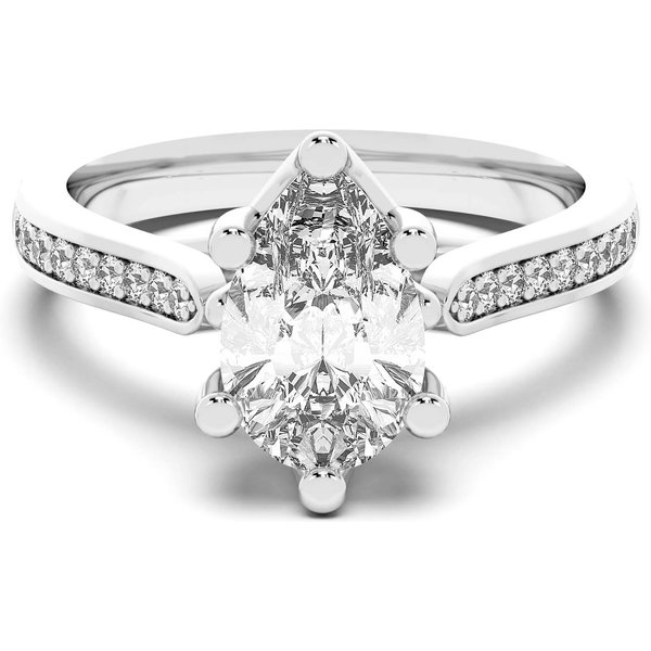 Anillo de Compromiso Acentuado Corte Pera 2.00 ct Bali Diamante de Laboratorio Oro Blanco 585 (14K)