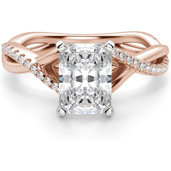 Anillo de Compromiso Acentuado Corte Radiante 3.00 ct Twisted Diamante de Laboratorio Oro Rosa 585 (14K)