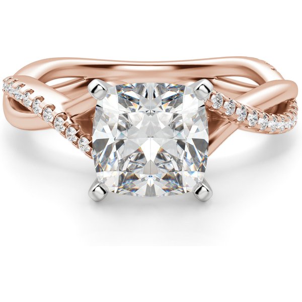 Anillo de Compromiso Acentuado Corte Cojín 0.75 ct Twisted Diamante de Laboratorio Oro Rosa 585 (14K)