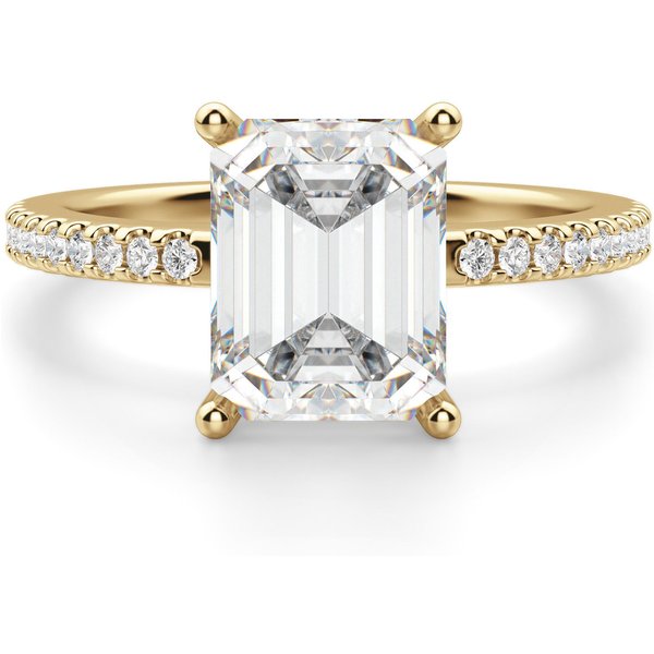 Anillo de Compromiso Acentuado Corte Esmeralda 1.00 ct Basket Set Diamante de Laboratorio Oro Amarillo 585 (14K)