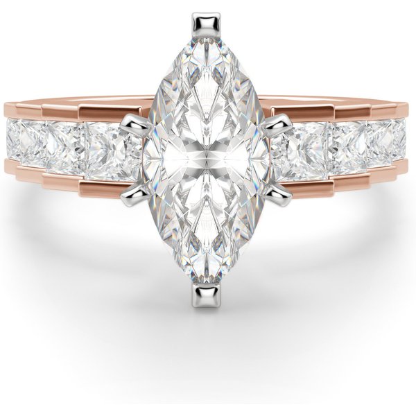 Anillo de Compromiso Corte Marquesa 1.00 ct Cinderella Staircase Diamante de Laboratorio Oro Rosa 585 (14K)