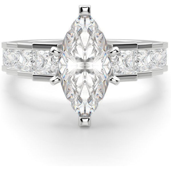 Anillo de Compromiso Corte Marquesa 2.00 ct Cinderella Staircase Diamante de Laboratorio Oro Blanco 585 (14K)