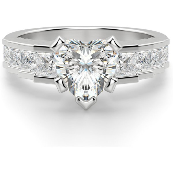 Anillo de Compromiso Corte Corazón 0.50 ct Cinderella Staircase Diamante de Laboratorio Oro Blanco 585 (14K)