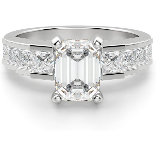 Anillo de Compromiso Corte Esmeralda 0.75 ct Cinderella Staircase Diamante de Laboratorio Platino 950