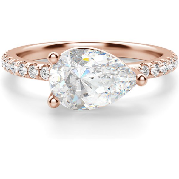 Anillo de Compromiso Acentuado Corte Pera Basket 1.25 ct East-West Diamante de Laboratorio Oro Rosa 585 (14K)