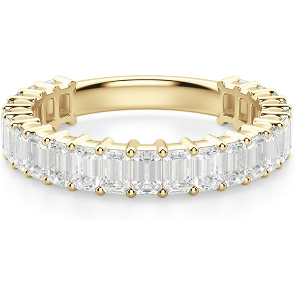 Anillo Media Eternidad Esmeralda 3x2 mm Diamante de Laboratorio Oro Amarillo 750 (18K)