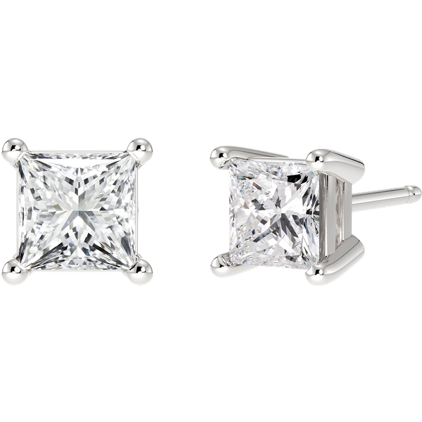 Pendientes de Botón 4-Prong con Diamantes Naturales Princesa 0.50 Quilates Oro Blanco 585 (14K)