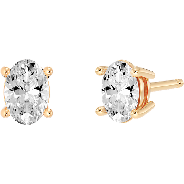 Pendientes de Botón 4-Prong con Diamantes Naturales Ovalados 0.50 Quilates Plata Rosa