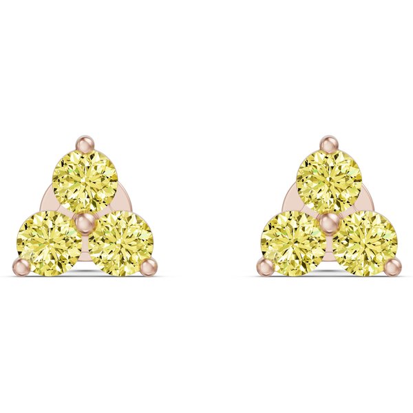 Pendientes de Botón en Racimo de Tres Piedras - Canary - Oro Rosa 585 (14K)