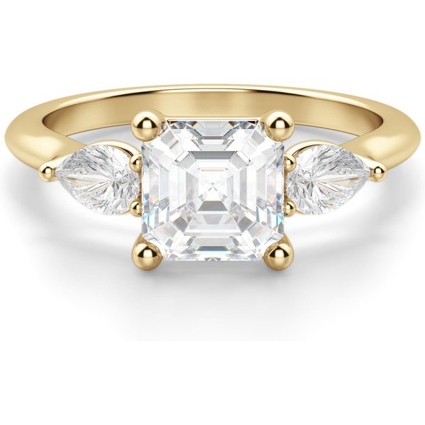 Anillo de Compromiso Clásico Asscher 1.00 ct con Piedras de Pera Diamante de Laboratorio Oro Amarillo 750 (18K)