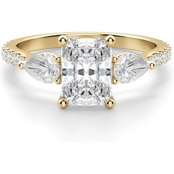 Anillo de Compromiso Acentuado Radiante 0.75 ct con Piedras de Pera Diamante de Laboratorio Oro Amarillo 585 (14K)