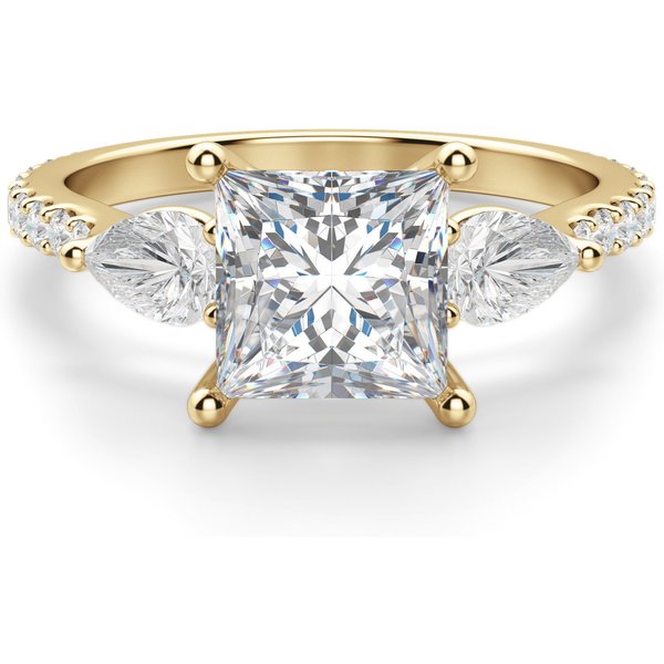 Anillo de Compromiso Acentuado Princesa 1.00 ct con Piedras de Pera Diamante de Laboratorio Oro Amarillo 585 (14K)