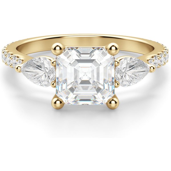 Anillo de Compromiso Acentuado Asscher 3.00 ct con Piedras de Pera Diamante de Laboratorio Oro Amarillo 585 (14K)
