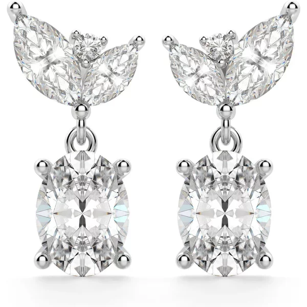 Camellia Oval Drop Earrings 585 (14K) White Gold Lab-Grown Diamond