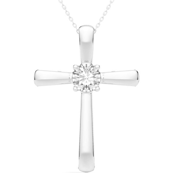 Colgante Cruz de Piedra Única Corte Redondo 1.00 ct Diamante de Laboratorio Oro Blanco 585 (14K)