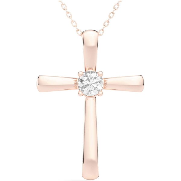 Colgante Cruz de Piedra Única Corte Redondo 0.25 ct Diamante de Laboratorio Oro Rosa 585 (14K)