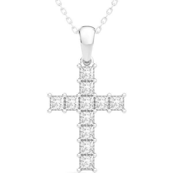 Colgante Cruz Princesa 1.00 ct. tot. Diamante de Laboratorio Oro Blanco 585 (14K)