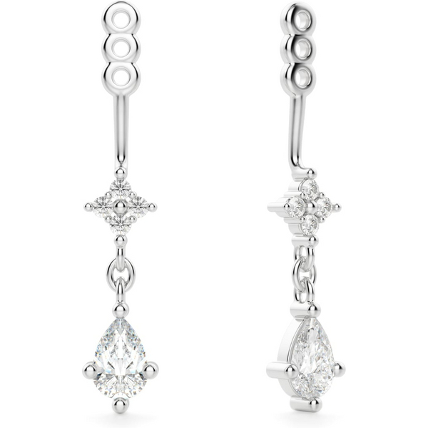Accesorio de pendiente de lágrima de pera 585 (14 quilates) Oro blanco Diamante cultivado en laboratorio