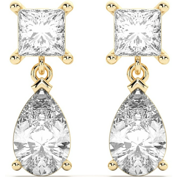 Pendientes Colgantes Leto Princesa y Pera 3.00 Quilates Diamante de Laboratorio Oro Amarillo 585 (14K)