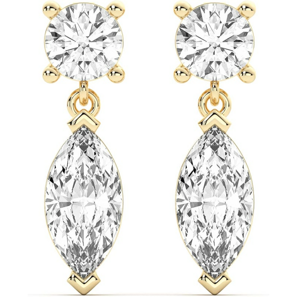 Pendientes Colgantes Leto Redondo y Marquesa 4.00 Quilates Diamante de Laboratorio Oro Amarillo 585 (14K)
