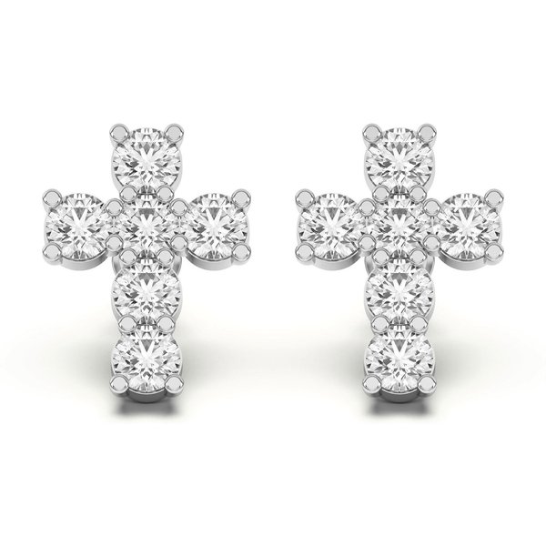 Pendientes de botón para hombre Cruces de oro blanco 585 con diamantes de laboratorio