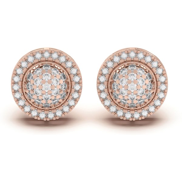 Aretes de botón redondos con pavé para hombre, oro rosa 585, diamante cultivado en laboratorio