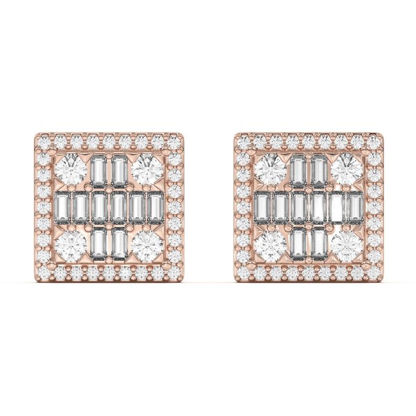 Pendientes de botón cuadrados para hombre 585 Oro rosa Diamante de laboratorio