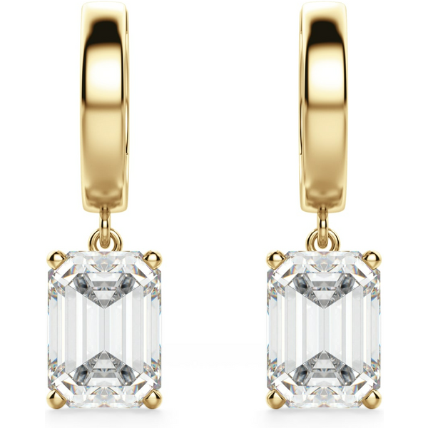 Pendientes Colgantes Solitaire Corte Esmeralda 2.00 Quilates Diamante de Laboratorio Oro Amarillo 585 (14K)