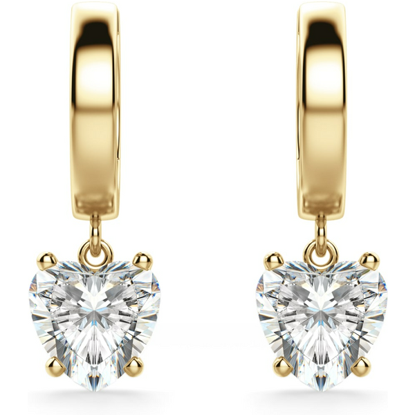 Pendientes Colgantes Solitaire Corte Corazón 2.00 Quilates Diamante de Laboratorio Oro Amarillo 585 (14K)