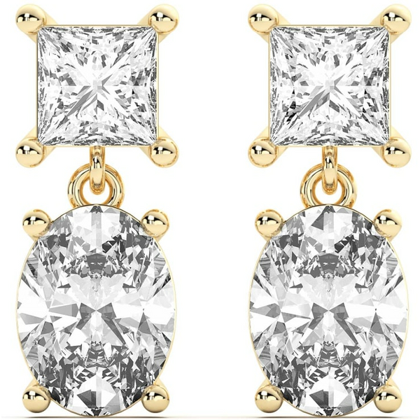 Pendientes Colgantes Leto Princesa y Oval 3.00 Quilates Diamante de Laboratorio Oro Amarillo 585 (14K)