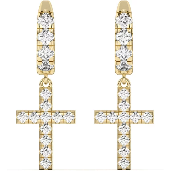 Pendientes de aro para hombre Cruces 585 Oro Amarillo Diamante de laboratorio 1 ct