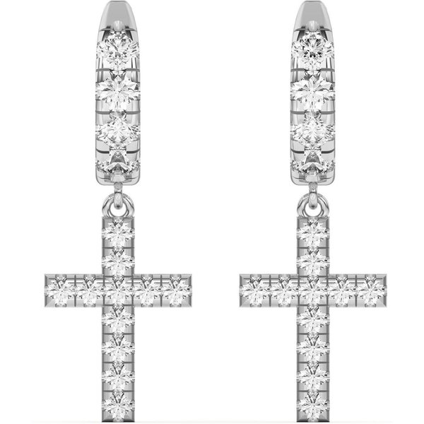 Pendientes de aro para hombre Cruces de oro blanco 585 con diamante de laboratorio de 1 ct