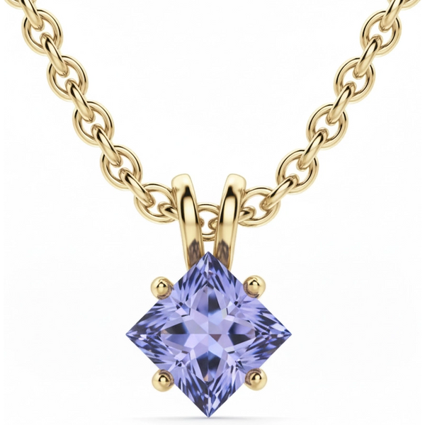 Colgante con Tanzanita Princesa 1.00 ct Kite Set Plata Chapada Oro Amarillo