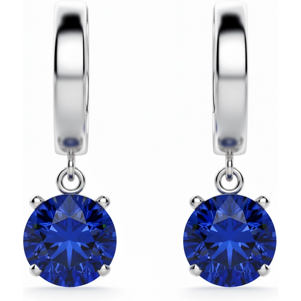 Pendientes Colgantes con Zafiro Redondo 2.00 ct Oro Blanco 585