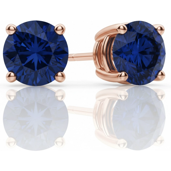 Pendientes de Botón con Zafiro Redondo 3.50 ct Basket Set Plata Chapada Oro Rosa