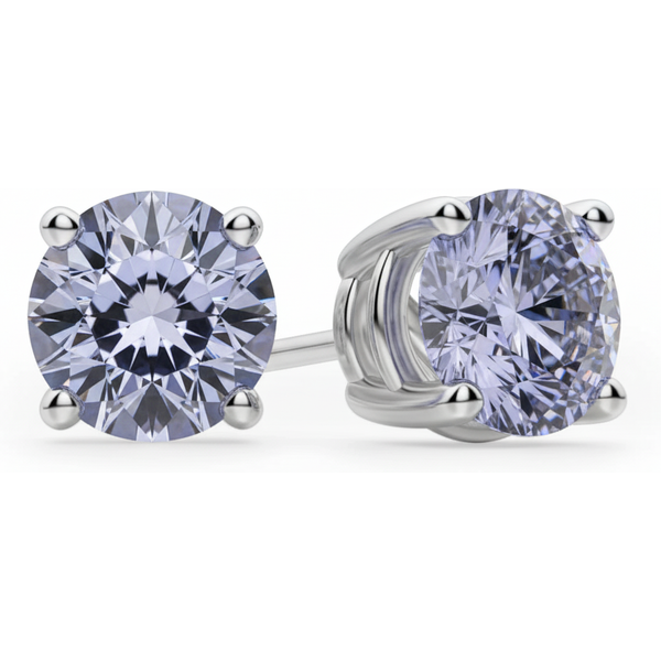 Pendientes de Botón con Tanzanita Redonda 2.00 ct Basket Set Oro Blanco 417