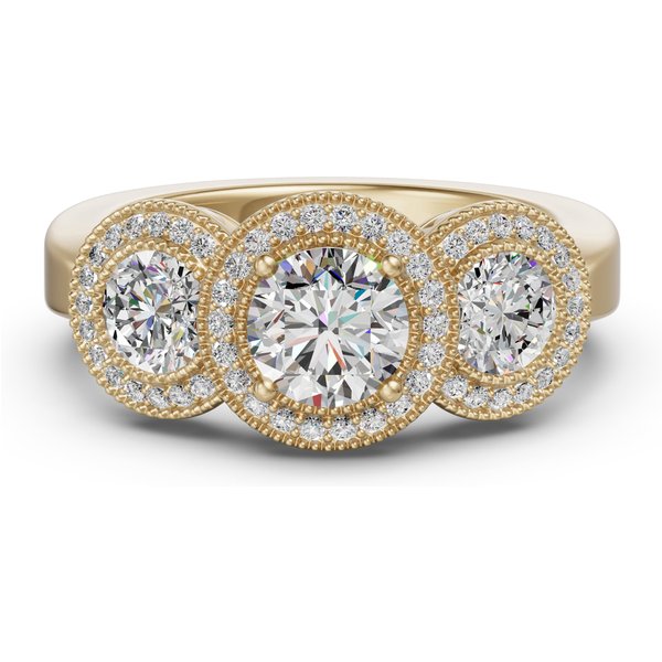 Anillo de Compromiso de Tres Piedras Halo Clásico 1.00 ct Diamante de Laboratorio Oro Amarillo 585 (14K)