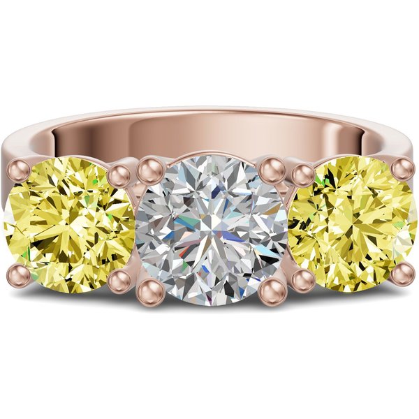 Anillo de Compromiso Open Arms Corte Redondo 1.75 Quilates con Citrinos y Diamante de Laboratorio Oro Rosa 585 (14K)