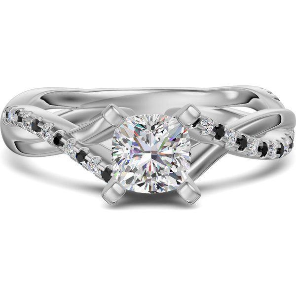 Anillo de Compromiso Acentuado Corte Cojín 0.75 ct Twisted - Midnight - Diamante de Laboratorio Platino 950