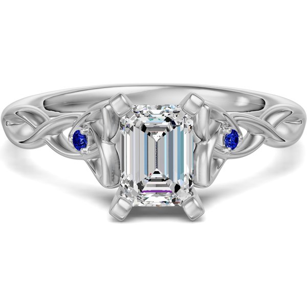 Anillo de Compromiso Corte Esmeralda 1.75 ct Celtic Knot - Zafiro - Diamante Natural Oro Blanco 585 (14K)