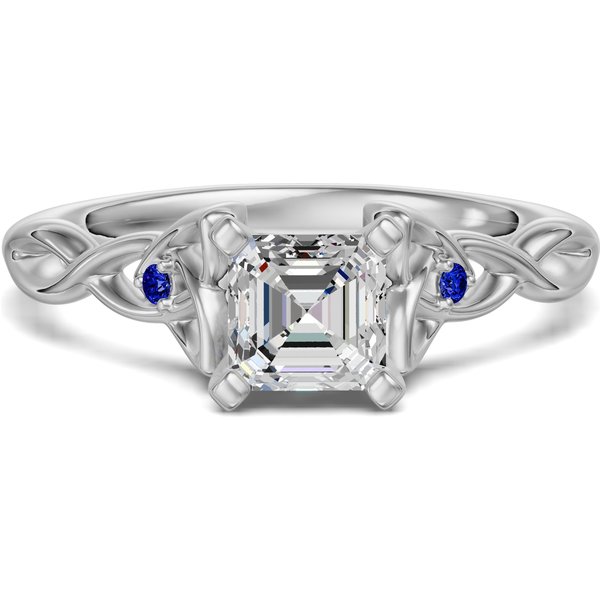 Anillo de Compromiso Corte Asscher 1.75 ct Celtic Knot - Zafiro - Diamante de Laboratorio Oro Blanco 585 (14K)