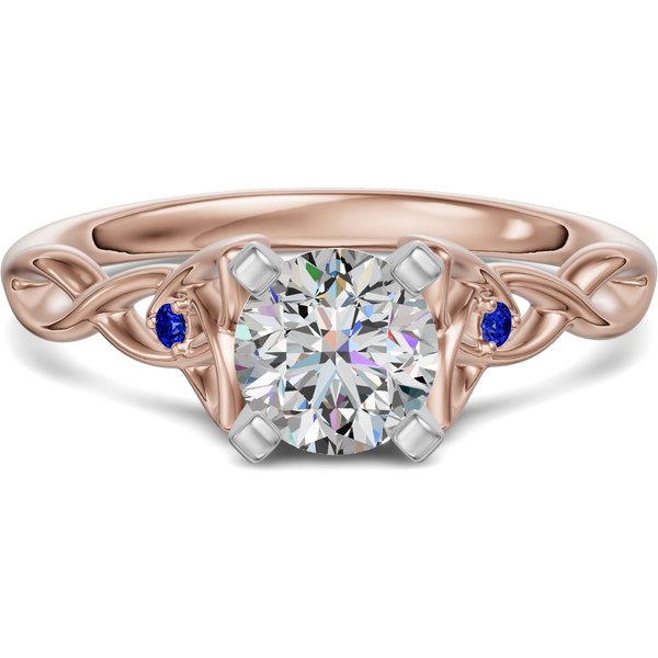 Anillo de Compromiso Corte Redondo 1.75 ct Celtic Knot - Zafiro - Diamante Natural Oro Rosa 585 (14K)