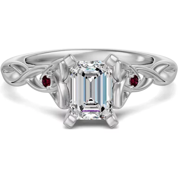 Anillo de Compromiso Corte Esmeralda 1.00 ct Celtic Knot - Rubí - Diamante Natural Oro Blanco 585 (14K)