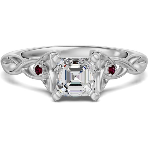 Anillo de Compromiso Corte Asscher 2.00 ct Celtic Knot - Rubí - Diamante Natural Oro Blanco 585 (14K)