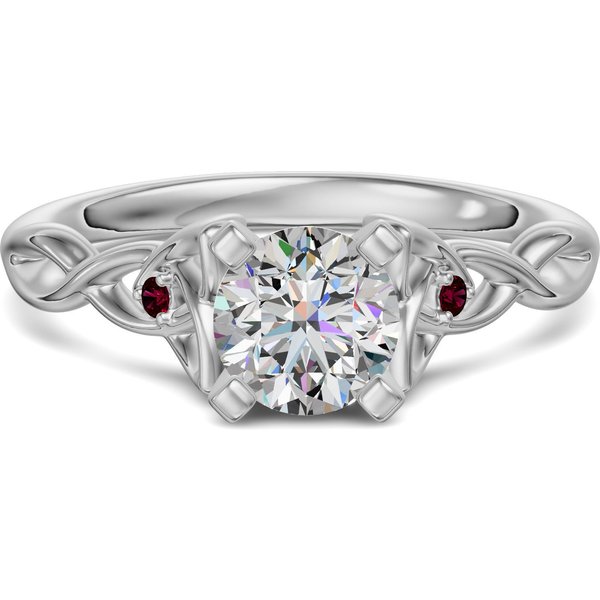 Anillo de Compromiso Corte Redondo 1.25 ct Celtic Knot - Rubí - Diamante de Laboratorio Oro Blanco 585 (14K)